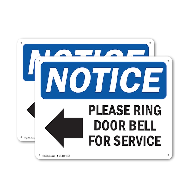 Signmission Please Ring Door Bell For Service, 18 in W x Rectangle, Aluminum - OS-2PACK-NS-A-1218-L-17580