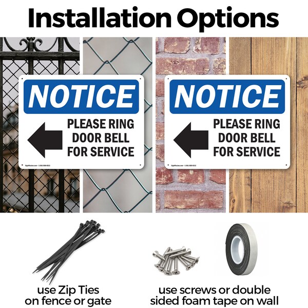 Signmission Please Ring Door Bell For Service, 18 in W x Rectangle, Aluminum - OS-2PACK-NS-A-1218-L-17580