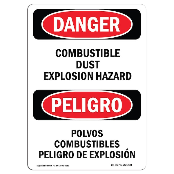 Signmission Safety Sign, OSHA, 24" Height, Rigid Plastic, Combustible Dust Explosion Hazard Spanish - OS-DS-P-1824-VS-1831