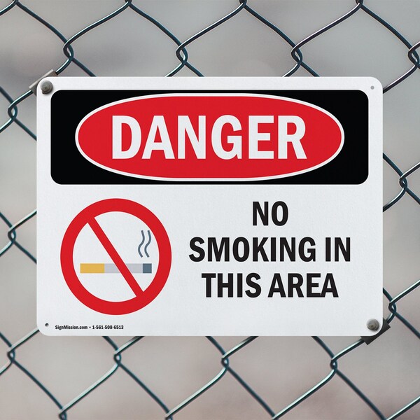 Signmission No Smoking In This Area Danger Sign, Aluminum, 24in W x 18in L, 2PK - OS-2PACK-DS-A-1824-L-1471