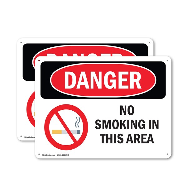 Signmission No Smoking In This Area Danger Sign, Aluminum, 24in W x 18in L, 2PK - OS-2PACK-DS-A-1824-L-1471