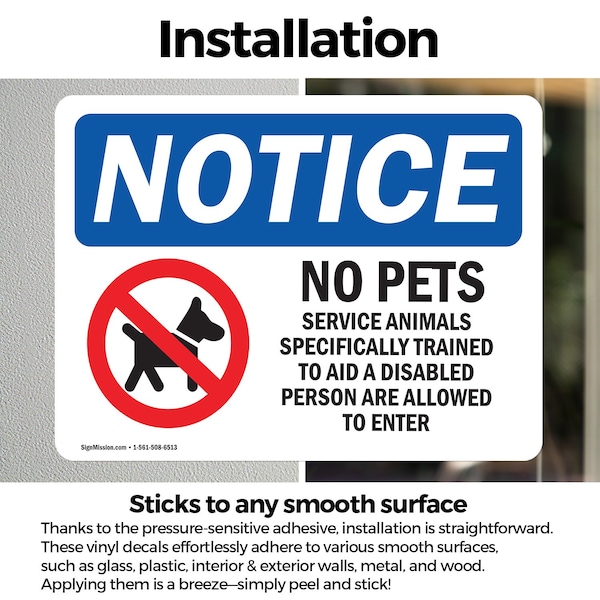 Signmission No Pets Service Animals Allowed, 10 in W x Rectangle, Vinyl Decal - OS-2PACK-NS-D-710-L-16172