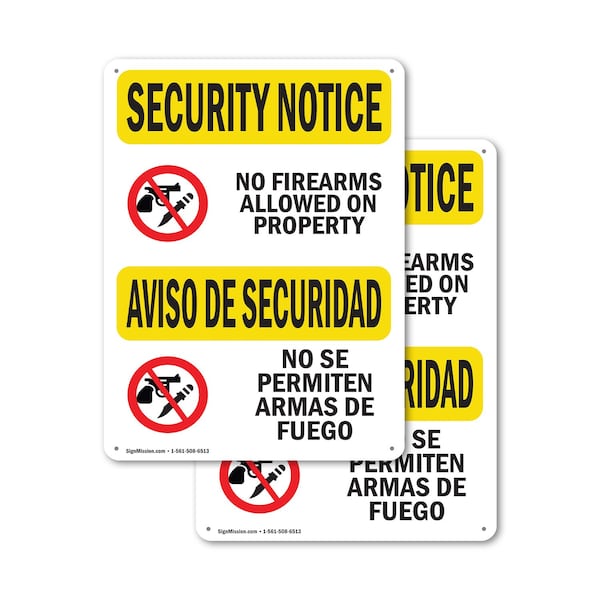 Signmission No Guns Allowed Bilingual OSHA Security Notice Sign, Plastic, 7in W x 10in L, 2PK - OS-2PACK-SN-P-710-L-11612
