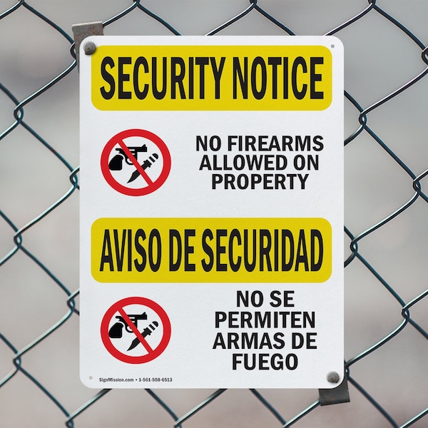 Signmission No Guns Allowed Bilingual OSHA Security Notice Sign, Plastic, 7in W x 10in L, 2PK - OS-2PACK-SN-P-710-L-11612