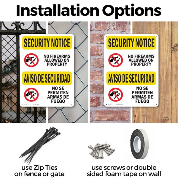 Signmission No Guns Allowed Bilingual OSHA Security Notice Sign, Plastic, 7in W x 10in L, 2PK - OS-2PACK-SN-P-710-L-11612