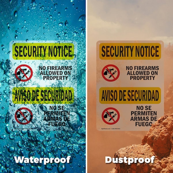 Signmission No Guns Allowed Bilingual OSHA Security Notice Sign, Plastic, 7in W x 10in L, 2PK - OS-2PACK-SN-P-710-L-11612