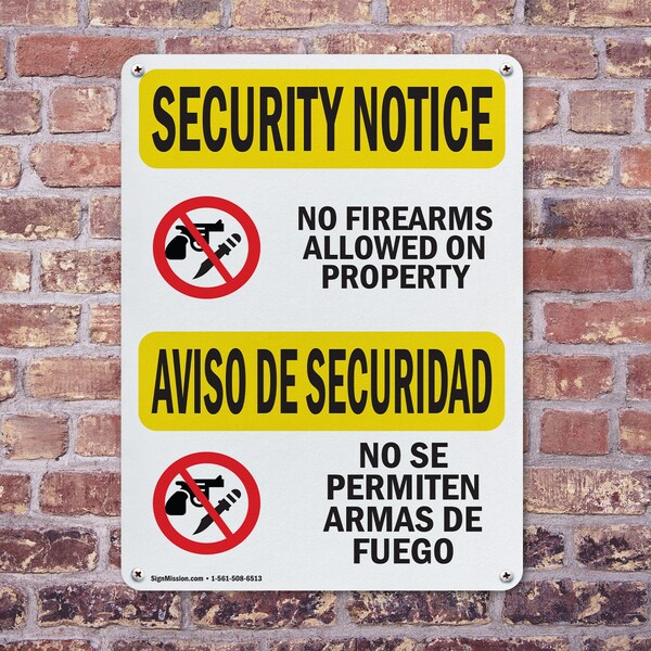Signmission No Guns Allowed Bilingual OSHA Security Notice Sign, Plastic, 7in W x 10in L, 2PK - OS-2PACK-SN-P-710-L-11612