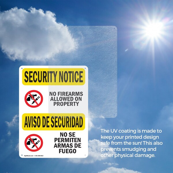 Signmission No Guns Allowed Bilingual OSHA Security Notice Sign, Plastic, 7in W x 10in L, 2PK - OS-2PACK-SN-P-710-L-11612