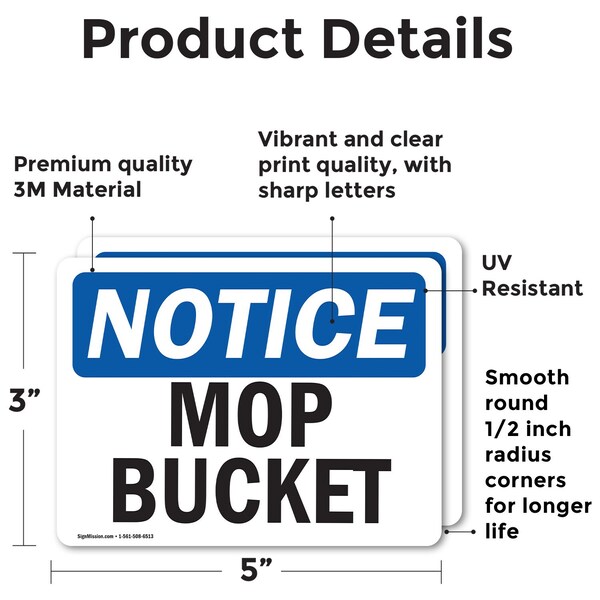 Signmission Mop Bucket, 5 in W x Rectangle, Vinyl Decal - OS-2PACK-NS-D-35-L-14243