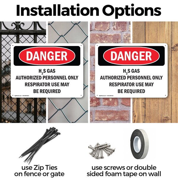 Signmission H2S Gas Authorized Personnel Only Danger Sign, Aluminum, 18in W x 12in L, 2PK - OS-2PACK-DS-A-1218-L-1277