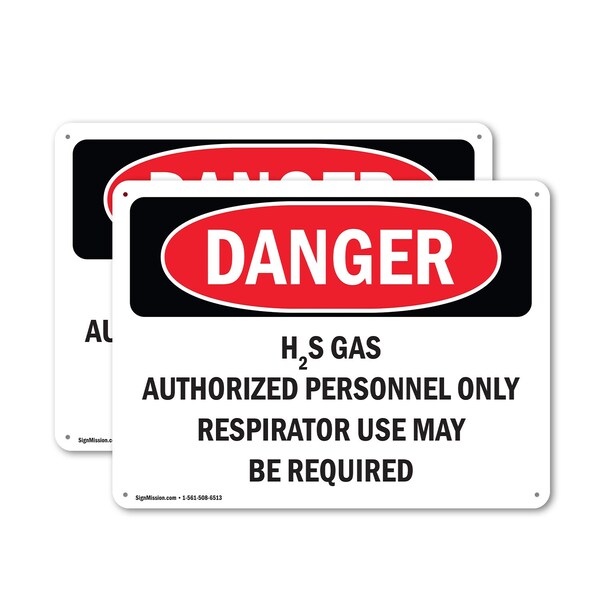 Signmission H2S Gas Authorized Personnel Only Danger Sign, Aluminum, 18in W x 12in L, 2PK - OS-2PACK-DS-A-1218-L-1277