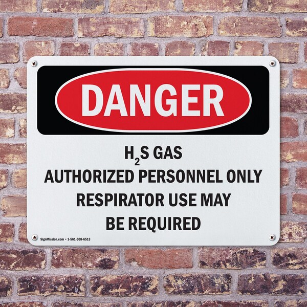 Signmission H2S Gas Authorized Personnel Only Danger Sign, Aluminum, 18in W x 12in L, 2PK - OS-2PACK-DS-A-1218-L-1277