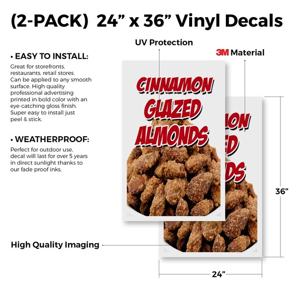 Signmission Cinnamon Glazed Almonds, Vinyl Decals Only 24 Inch x 36 Inch, Vinyl Decal, 2PK - DSB-2436-2PACK-CINNAMON GLAZED ALMONDS