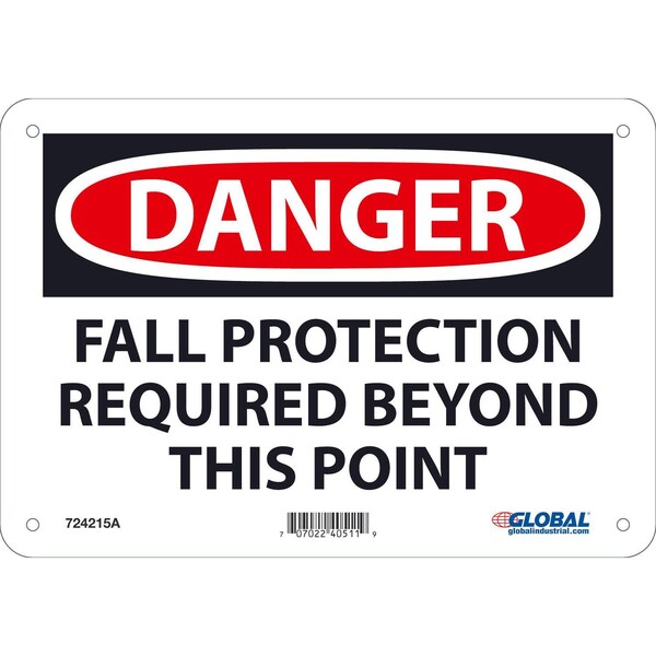 Global Industrial Danger Fall Protection Required Beyond This Point, 7x10, Aluminum - 724215A