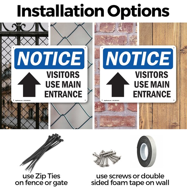 Signmission Visitors Use Main Entrance Up Arrow OSHA Notice Sign, Aluminum, 24in W x 18in L, 2PK - OS-2PACK-NS-A-1824-L-18885
