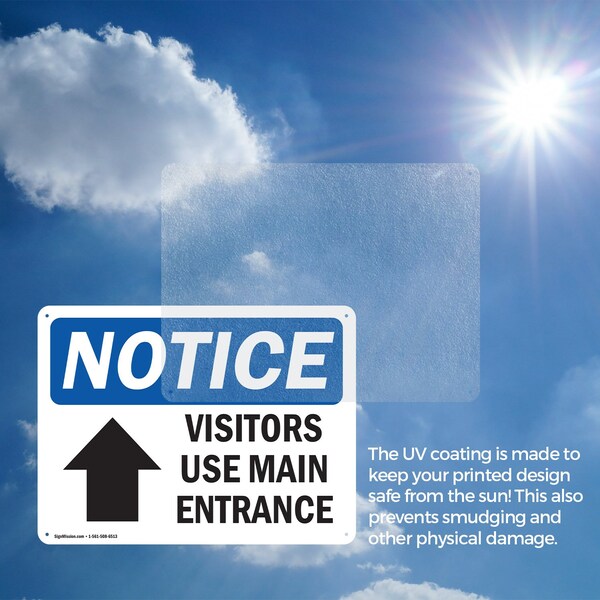 Signmission Visitors Use Main Entrance Up Arrow OSHA Notice Sign, Aluminum, 24in W x 18in L, 2PK - OS-2PACK-NS-A-1824-L-18885