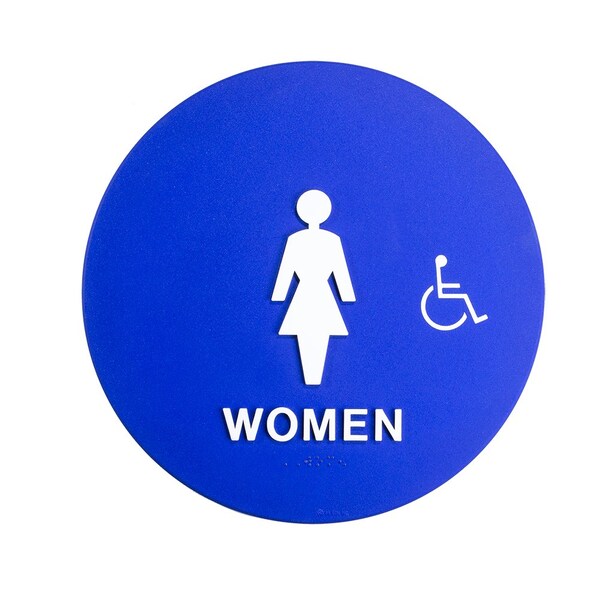 Bcf 12 x 12, Women Door Sign, Circular Print, Picture, Text & Raised Handicapped Symbol, Blue - SBH12W-BLUE-2