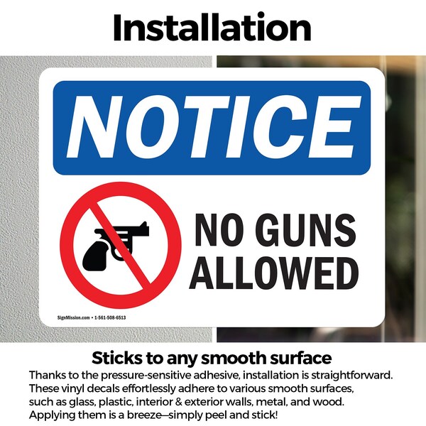 Signmission No Guns Allowed OSHA Notice Sign, Vinyl Decal, 5in W x 3.5in L, 2PK - OS-2PACK-NS-D-35-L-16133