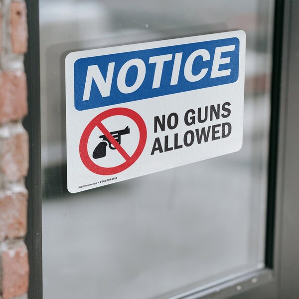 Signmission No Guns Allowed OSHA Notice Sign, Vinyl Decal, 5in W x 3.5in L, 2PK - OS-2PACK-NS-D-35-L-16133