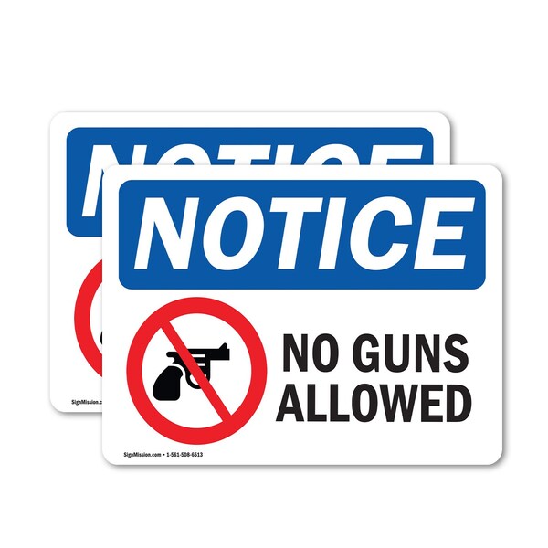 Signmission No Guns Allowed OSHA Notice Sign, Vinyl Decal, 5in W x 3.5in L, 2PK - OS-2PACK-NS-D-35-L-16133