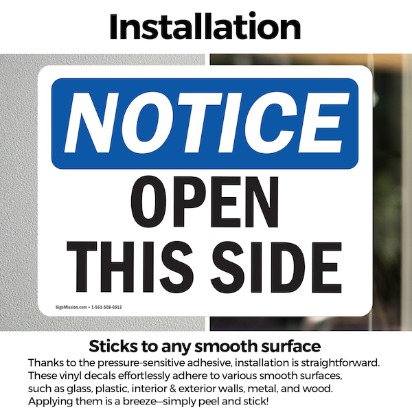 Signmission Open This Side, 10 in W x Rectangle, Vinyl Decal - OS-2PACK-NS-D-710-L-17018