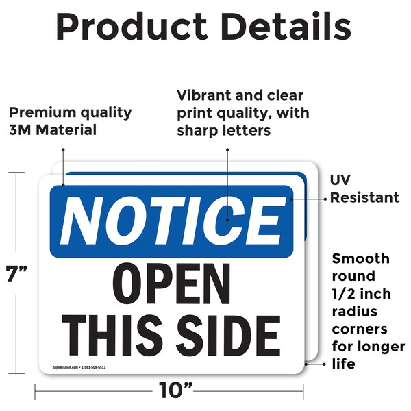 Signmission Open This Side, 10 in W x Rectangle, Vinyl Decal - OS-2PACK-NS-D-710-L-17018