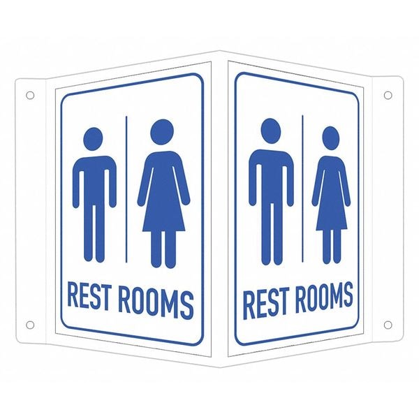 Lyle Restrooms (w Sym), 7 1/2 in W x 6 in H, V-Shape Projection, Aluminum, LCVB-0037-NA_4x6 - LCVB-0037-NA_4X6