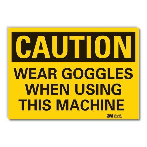 Lyle Caution Sign, 10 in. H, Vinyl, Wear Goggles - LCU3-0365-RD_14X10