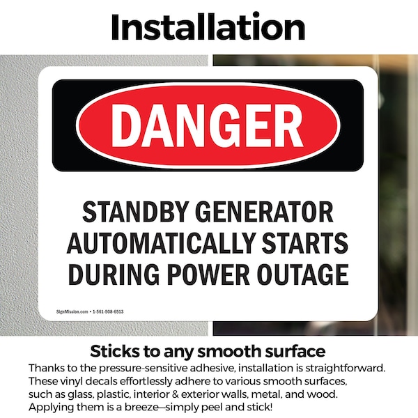 Signmission Standby Generator Automatically Starts During, 5 in W x Rectangle, Vinyl Decal - OS-2PACK-DS-D-35-L-1946
