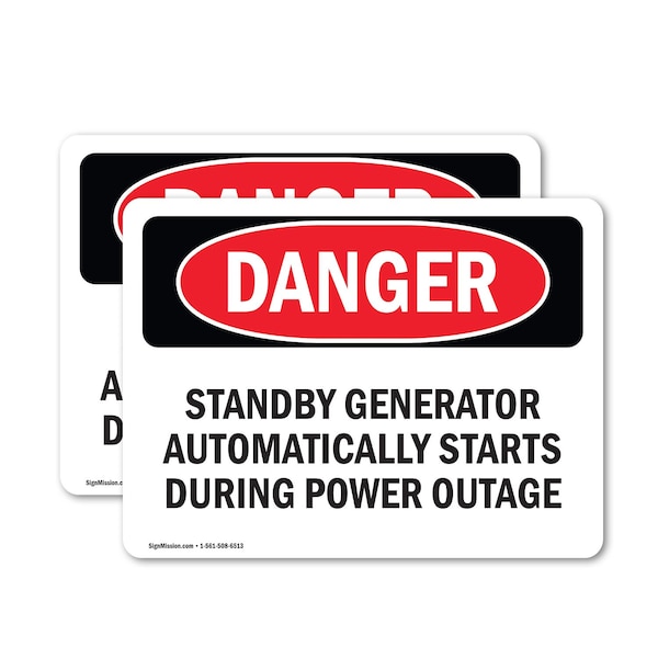 Signmission Standby Generator Automatically Starts During, 5 in W x Rectangle, Vinyl Decal - OS-2PACK-DS-D-35-L-1946