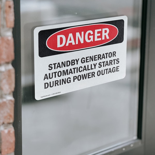 Signmission Standby Generator Automatically Starts During, 5 in W x Rectangle, Vinyl Decal - OS-2PACK-DS-D-35-L-1946