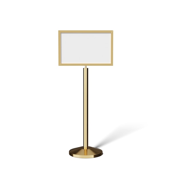Montour Line Sign 14 x 22 in. H Pol. Brass, WET FLOOR PLEASE BE CAREFUL - FS200-1422-H-PB-WETFLRDBL