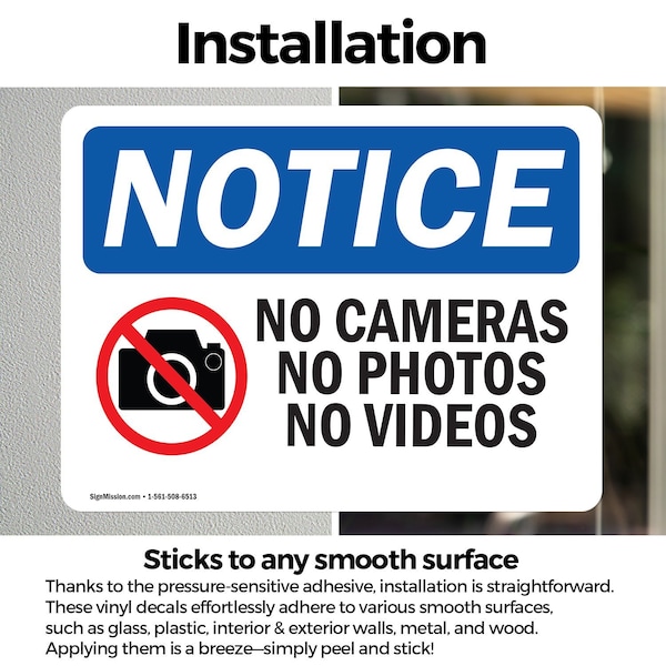 Signmission No Cameras No Photos No Videos Sign With Symbol, 10 in W x Rectangle, Vinyl Decal - OS-2PACK-NS-D-710-L-14402