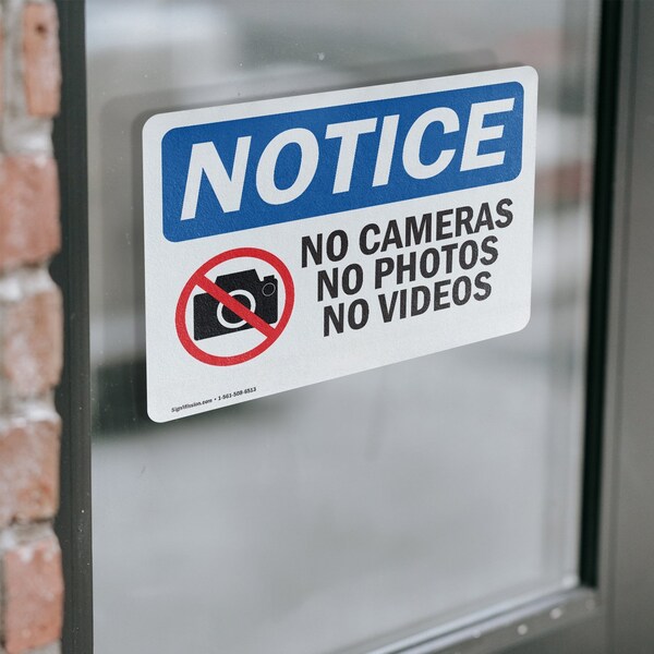 Signmission No Cameras No Photos No Videos Sign With Symbol, 10 in W x Rectangle, Vinyl Decal - OS-2PACK-NS-D-710-L-14402