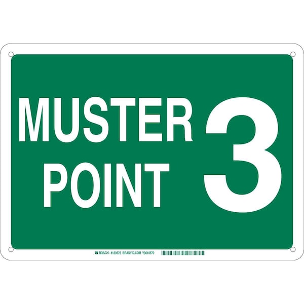 Brady Emergency Sign, B-555 Alum, Muster Point 3 - 139682