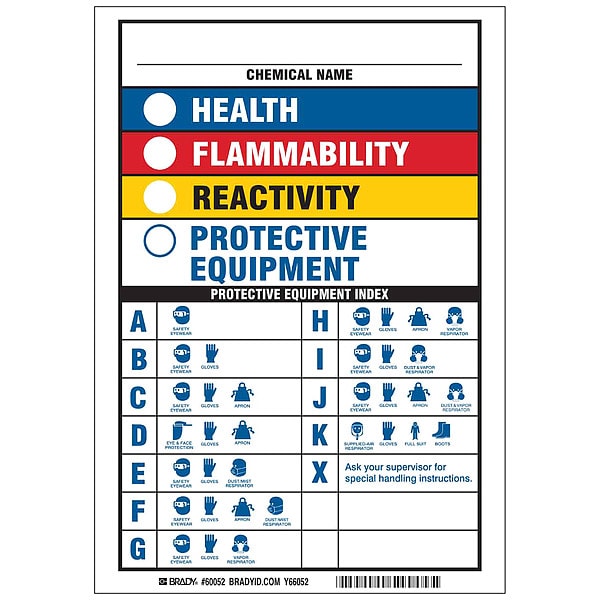 Brady NFPA Sign, Health Flammability Reactivity Protective Equipment, 7 in W, 10 in H - 60052