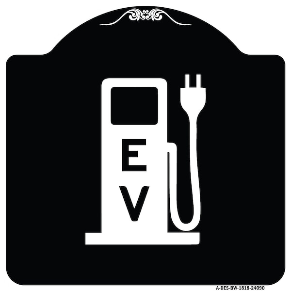 Signmission Ev Electric Vehicle Charging Station Heavy-Gauge Aluminum Sign, 18" x 18", BW-1818-24090 - A-DES-BW-1818-24090