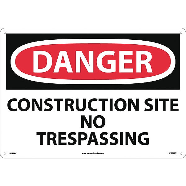 Nmc Sign, Lrg Form Dangr Construction Site, 14 in Height, 20 in Width, Aluminum - D248AC