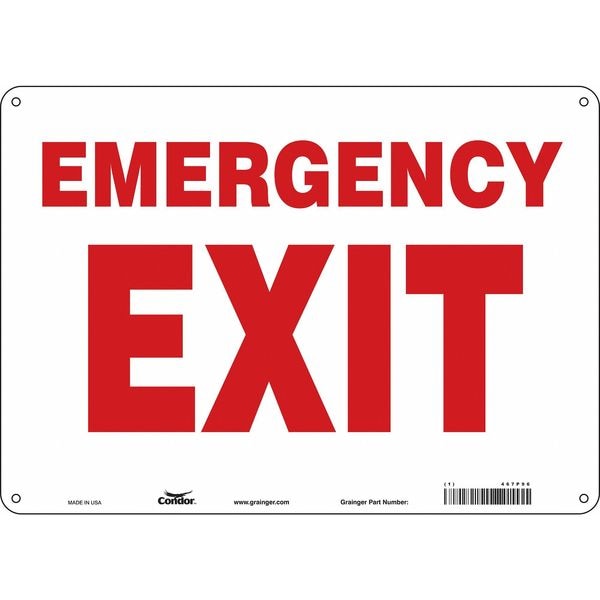 Condor Exit Sign, Plastic, 14" W, 10" H, Emergency Exit, White - 467P96