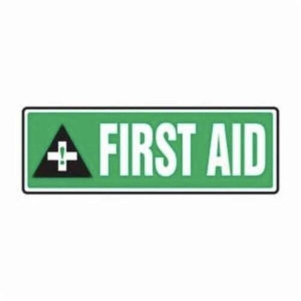 Accuform First Aid Sign, Legend FIRST AID, 6 mil Adhesive DuraVinyl, 4 in Height, 12 in Width - MFSD559XV