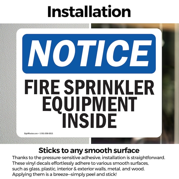 Signmission Fire Sprinkler Equipment Inside OSHA Notice Sign, Vinyl Decal, 10in W x 7in L, 2PK - OS-2PACK-NS-D-710-L-12665