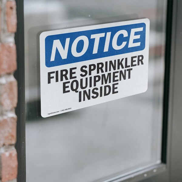 Signmission Fire Sprinkler Equipment Inside OSHA Notice Sign, Vinyl Decal, 10in W x 7in L, 2PK - OS-2PACK-NS-D-710-L-12665