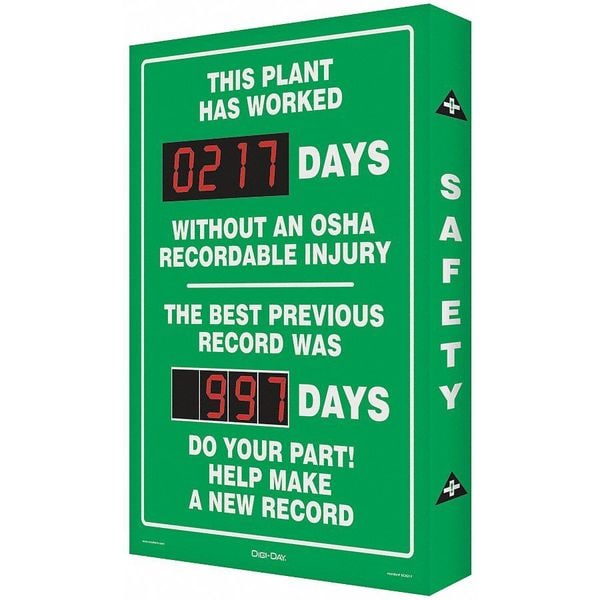Accuform Electronic Safety Scoreboard, 28 in H x, 20 in W, Aluminum - SCK120