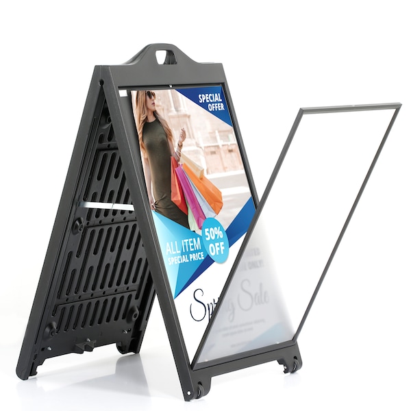 Azar Displays Black Double-Sided Sidewalk A-Frame Sign w/Protective Lens 24"x36" - 300244-BLK