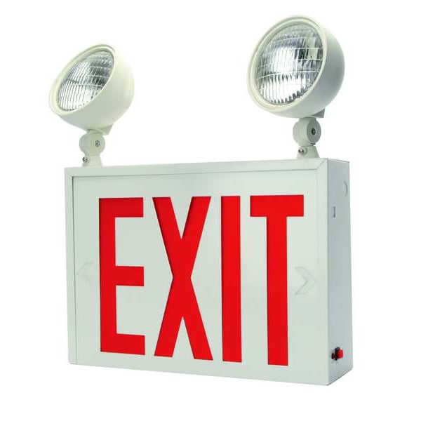 Lithonia Lighting Exit Sign with Emergency Lights, White, 1 Face(s), LED, Flush Only Mount, Lead Calcium - LHXNY W 1 R