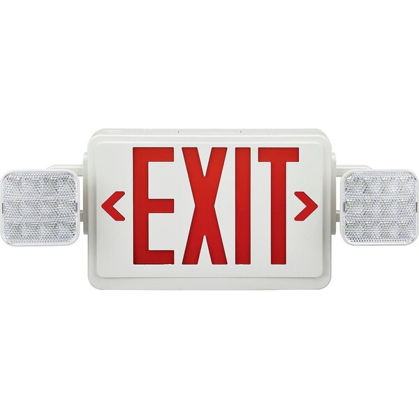 Global Industrial Combo LED Emergency Exit Sign, Red Letters w/ Battery Backup, Ceiling & Wall Mount - 500781