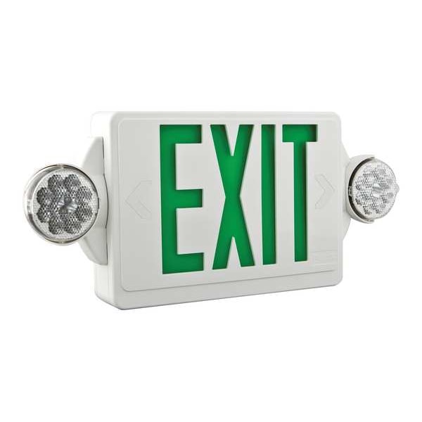 Lithonia Lighting Exit Sign with Emergency Lights, White, 1 Face(s), LED, Nickel Cadmium - LHQM LED G HO M6