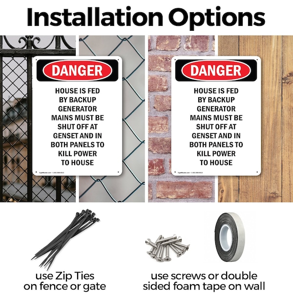 Signmission House Is Fed By Backup Generator, 18 in W x Rectangle, Aluminum - OS-2PACK-DS-A-1824-V-1966