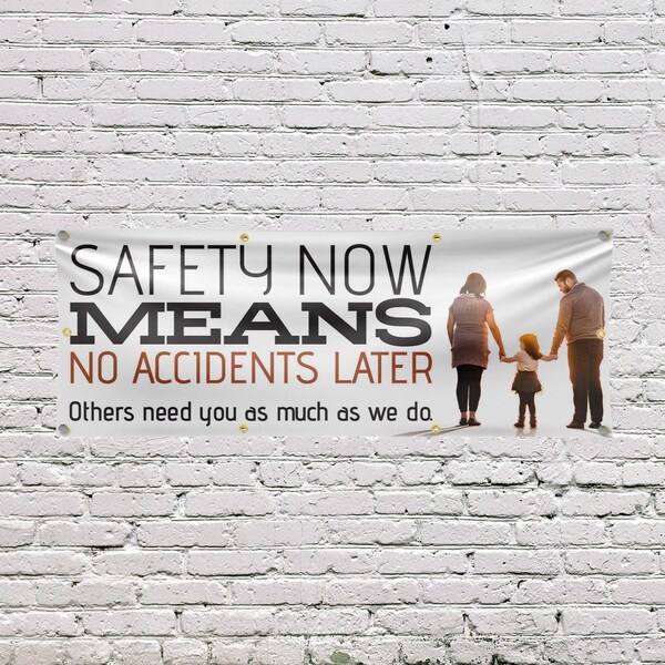 Signmission Safety Now Means No Accidents Later, 36 Inch x 96 Inch, Vinyl Banner - B-96-30845