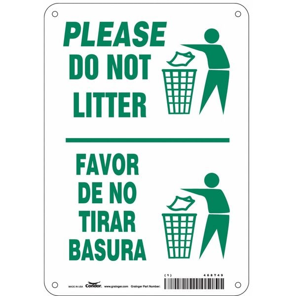 Condor Please Do Not Litter/Favor De No Tirar Basura, 7 in x 10 in, Horizontal Rectangle, Aluminum, 468T49 - 468T49